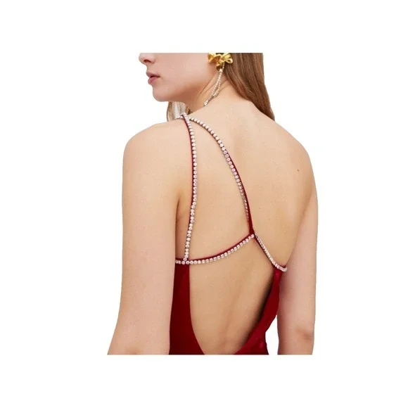 NEW For Love And Lemons Elora Midi Slip Dress Red M Evening Party Slit Holiday - Picture 2 of 16